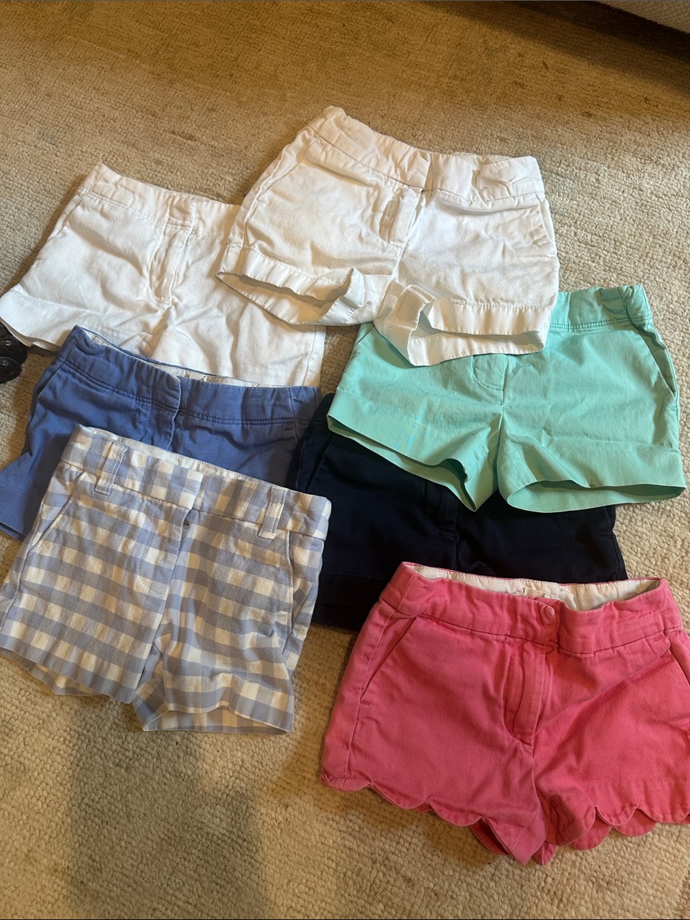Crewcuts Girls' White, Mint, Navy, Light Blue, Pink & Blue Gingham Shorts Bundle